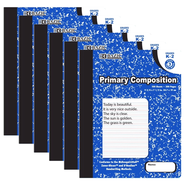 BAZIC Primary Journal Composition Book Blue Marble, 100 Sheet Writing Grades K- 2 Notebooks, 6-Pack - Walmart.com