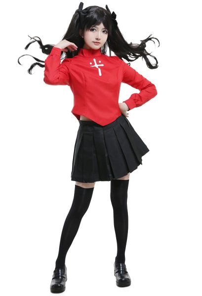 Fate Stay Night Rin Tohsaka Cosplay Costume with Hair Bows