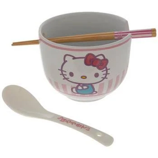 Sanrio Hello Kitty Tokyo Pink Stripes Ramen Bowl with Chopsticks