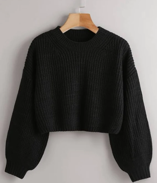 SHEIN Women's Ribbed Knit Bishop Sleeve Sweater