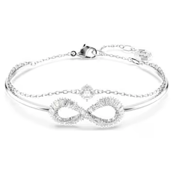 Hyperbola bangle, Infinity, White, Rhodium plated | Swarovski