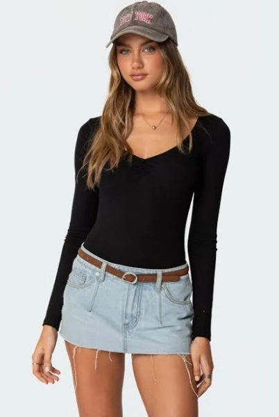 Edikted Women's Jonah Long Sleeve V Neck Bodysuit