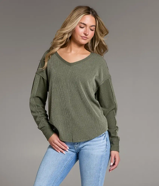 BKE Ribbed Top - Women's Shirts & Blouses in Olive | Buckle