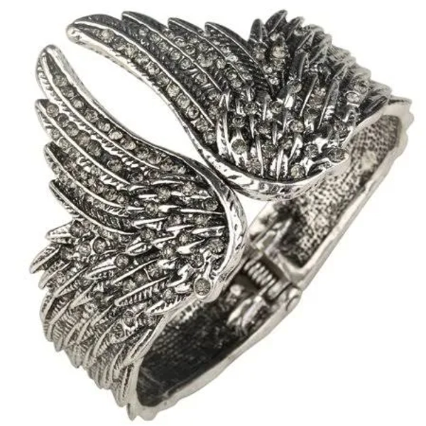 Guardian Angel Wing Hinged Bangle Bracelets Fit Wrist Size 6.5 to 7.5 inch Biker Jewelry Women's
