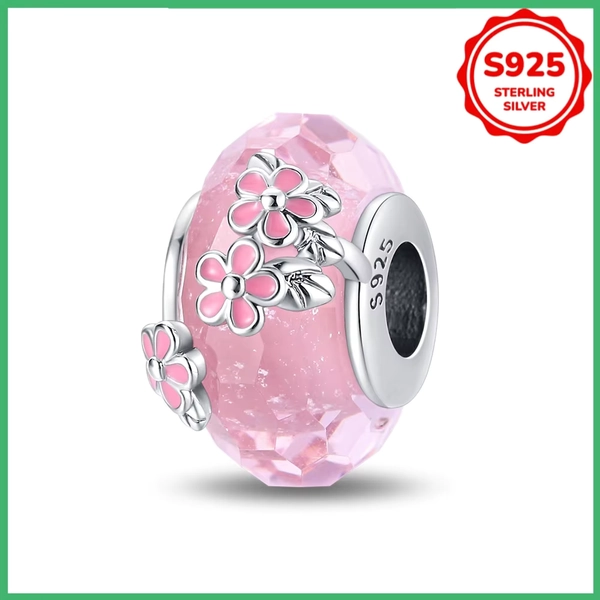 Original Blumen-Glasperlen aus 925er Sterlingsilber, rosa Charm-Perlen, geeignet für DIY-Armbänder, Halsketten, Geburtstagsschmuckgeschenke - AliExpress 