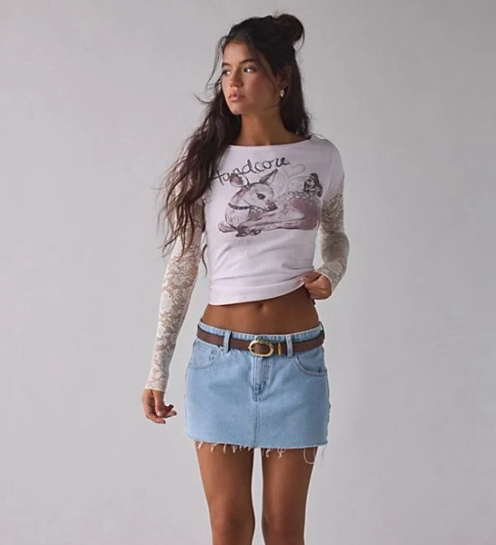 BDG Sloane Graphic Lace Twofer Long Sleeve Tee