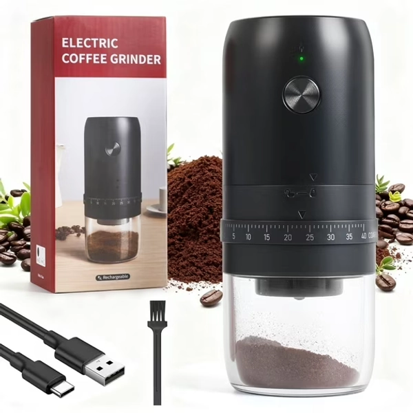 Portable Electric Burr Coffee Grinder, 40 Grind Settings, Rechargeable, Travel-Friendly Coffee Bean Grinder with Transparent Cup, One-Touch Operation, for Home, Office, and Camping