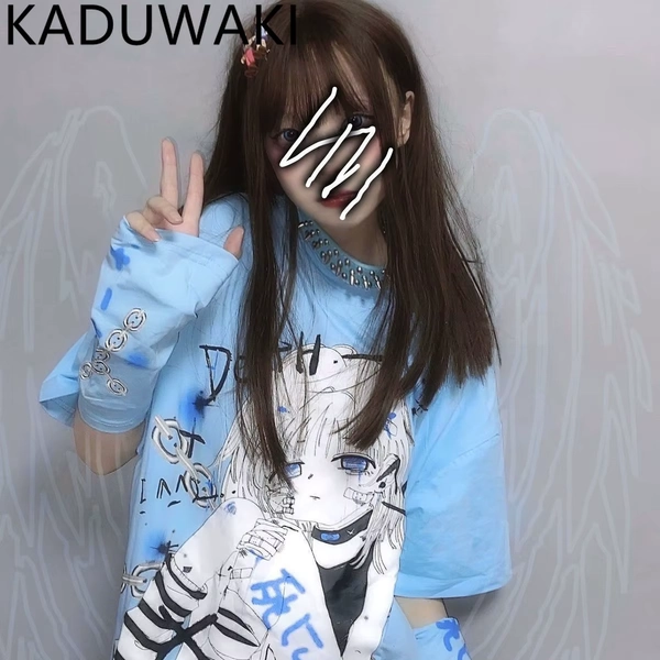 Harajuku Punk Chains O-neck Pullover Tee Y2k Two-dimensional Space Cartoon Print Casual Tshirts Summer All-match Loose Top - AliExpress 200000345