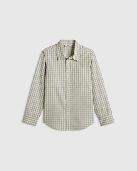 100% Cotton Poplin Printed Long Sleeve Button Down - Toddler Boy in Sage Gingham