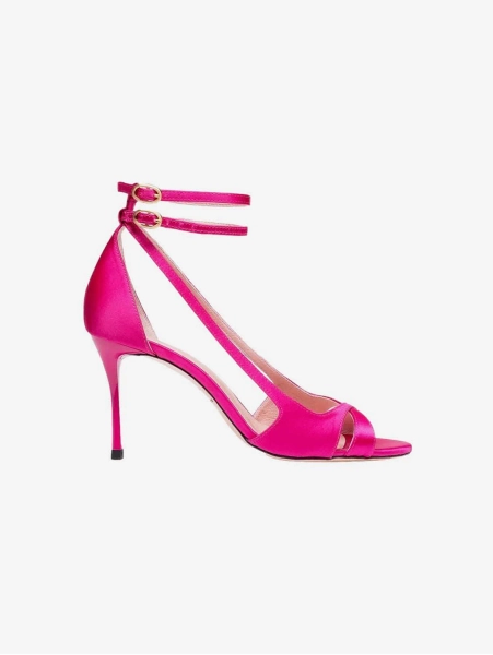 9pm Drinks with Friends Vegan Strappy Heels | Fuchsia Recycled Satin - UK2 / EU35 / FR36 / US5