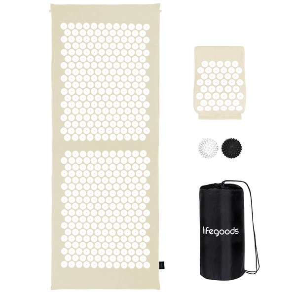 Acupressuur Mat XL - met Kussen - Beige/Wit