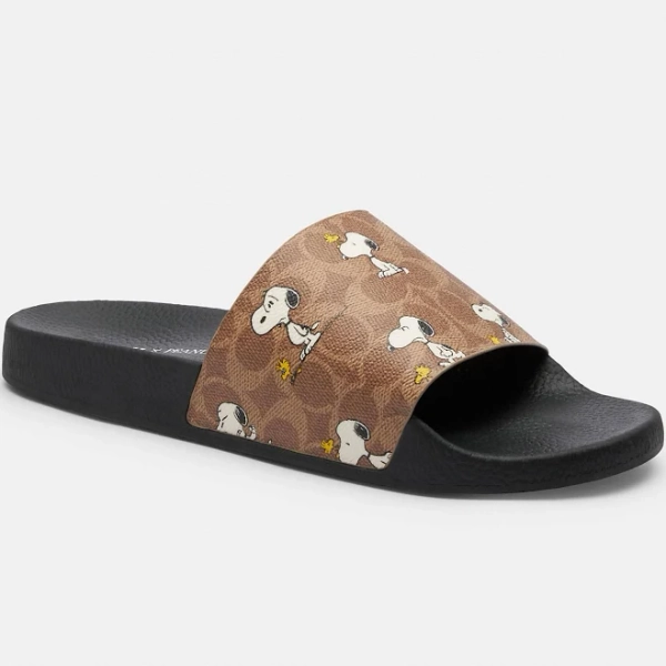 Coach X Peanuts Pool Slide In Signature Canvas With Snoopy Print Men's
