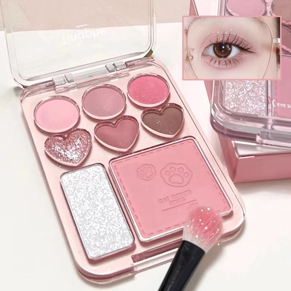 8-color Pearl Glitter Matte Peach Pink Blusher Highlight Eye Shadow All-in-one Plate Korean Makeup Pink Orange Eyeshadow Make Up - AliExpress 66