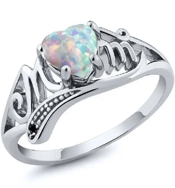 Myhouse Women's Opal Heart Letter Mom Ring