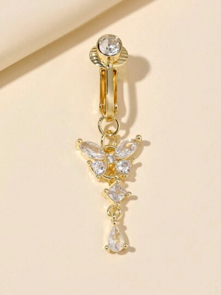 1Pc Fake Belly Ring Butterfly Not Real Piercing Clip On The Navel For Woman Gift