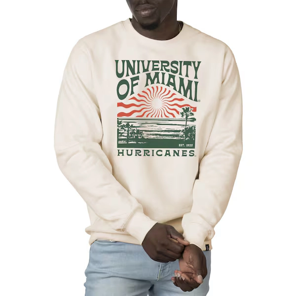 Miami Hurricanes Uscape Apparel Premium Heavyweight Crew Neck Sweatshirt - Cream