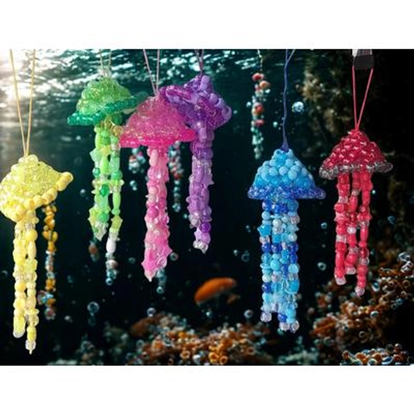Multicolored Kandi Jellyfish Handmade Aquatic Decor Beaded Ocean Room Decoration