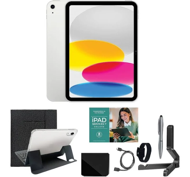 Apple iPad 10.9" 10th Gen 256GB w/ Bluetooth Ke yboard and Accs,Silver/Black