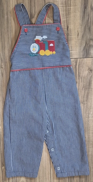 Vintage RR Striped Overalls Train Embroidered Conductor Size 24 Months Healthtex