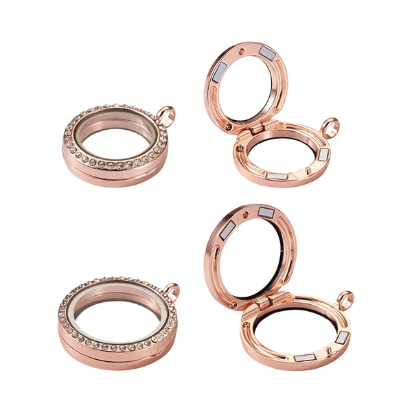 4pcs Rhinestone Photo Frame Charms Round Memory Locket Pendants Crystal