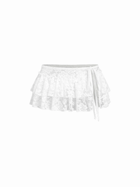 Lace Low Rise Tie Side Layered See-through Micro Mini Skirt