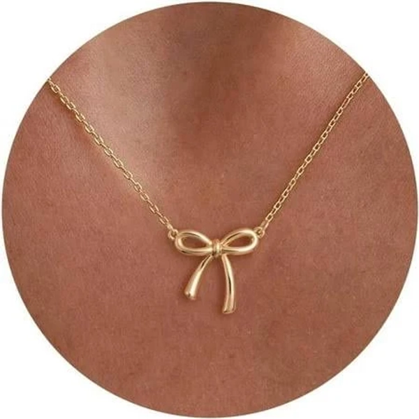 14K Gold Plated Minimalist Bow Necklace with Cubic Zirconia