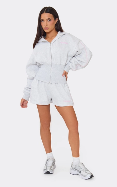 Contrast Piping Detail Sweat Shorts In Light Grey Marl