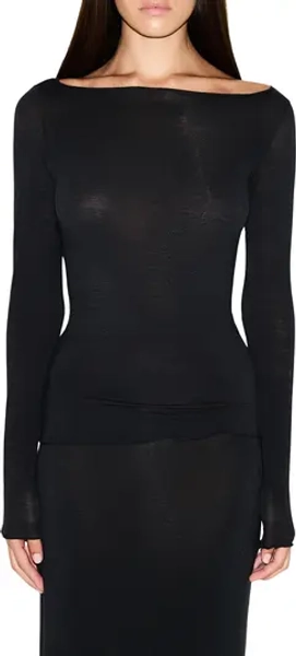 Sheer Modal Blend Long Sleeve Boat Neck Top