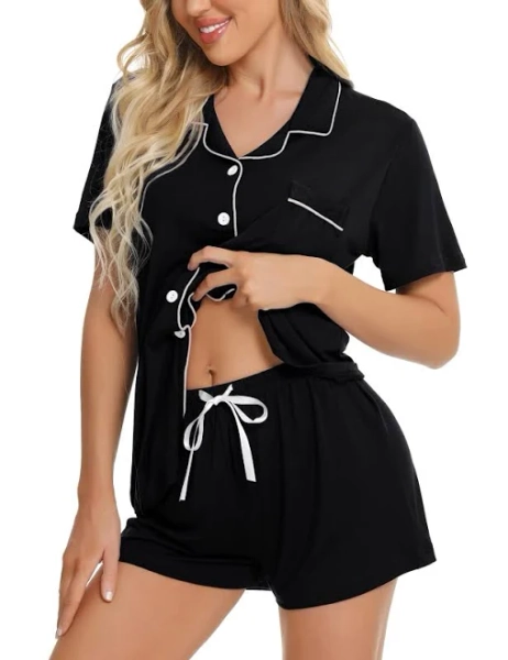 Swomog Women's Button Down Short Sleeve Pajamas Set