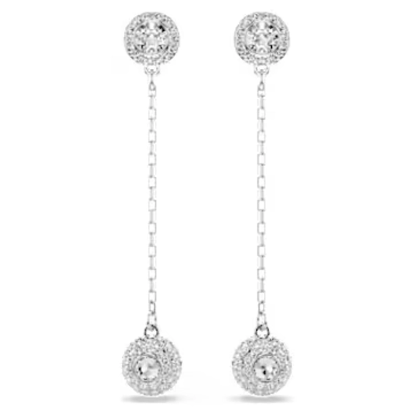 Una Angelic drop earrings, Round cut, White, Rhodium plated