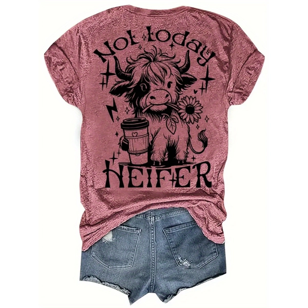 Women's Funny Coffee T-Shirt - "NOT TODAY NEIFER" Neifer Phrase Short Sleeve Top - Soft Pink Loose Fit Round Neck Shirt - Casual Daily Wear for Coffee Lovers Gift