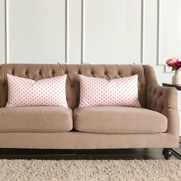 Pink and White Polka Dot Decorative Pillow Cover 15" x 26"
