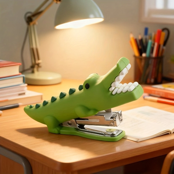 Manual Crocodile-Shaped Stapler/Cute Desk Accessory with Adorable Crocodile Design/Compact Stapling Device Suitable for Office, Use for Students & Workspace Decoration
