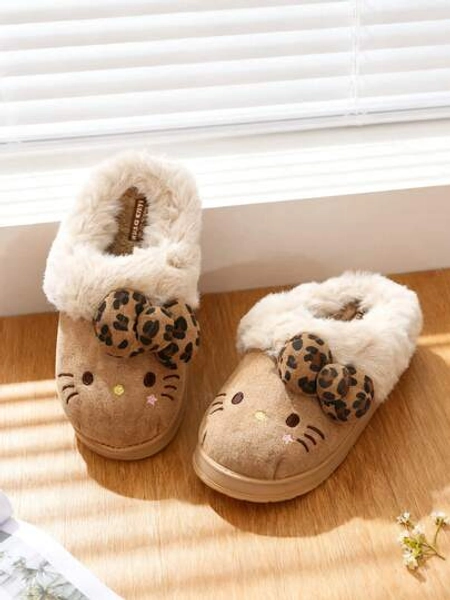 Sanrio Hello Kitty Warm Fuzzy Women's Plush Slippers With EVA Insole, Lightweight Cozy Indoor Outdoor House Slippers For Winter, Furry Slippers, Fluffy Slippers
