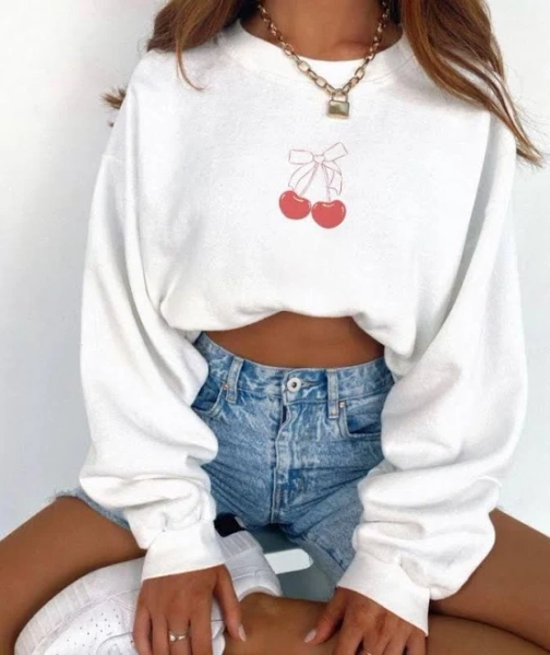 Girly Coquette Crewneck Sweatshirt with Cherry Bow