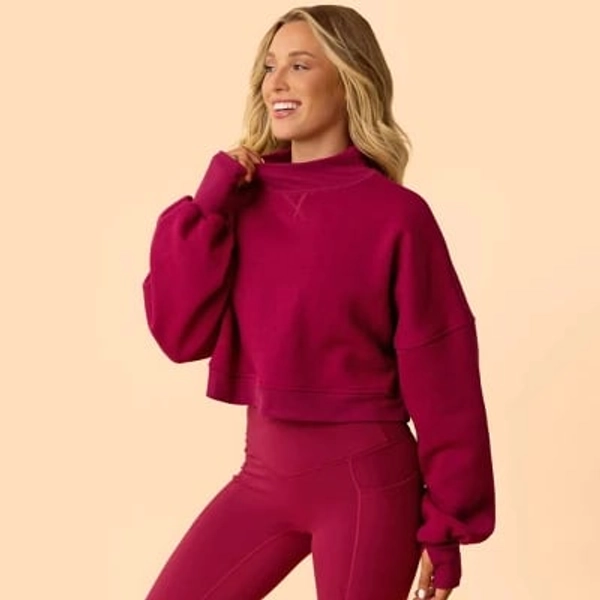 Blogilates Women's Marshmallow Mockneck Sweatshirt - Burgundy L