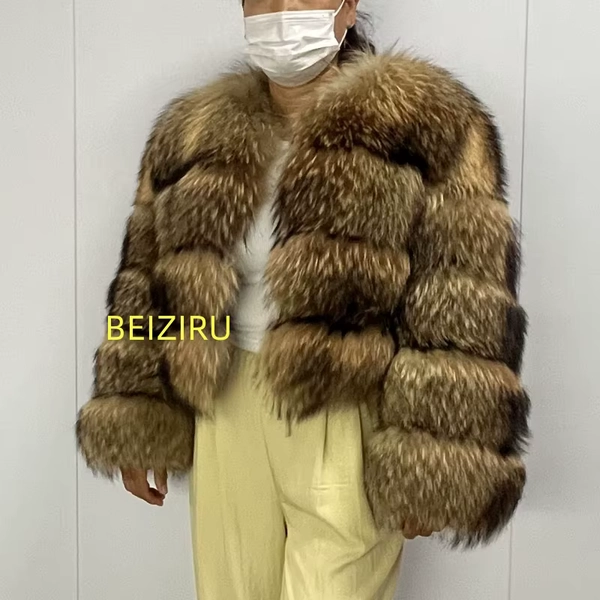 BEIZIRU Women's Real Raccoon Fur Coat Winter Long Sleeve Natural Luxury Thick Jacket Top - AliExpress 