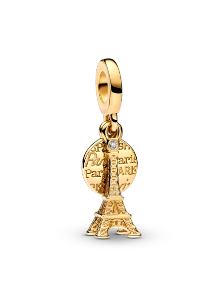 Paris Eiffel Tower Lab-Grown Diamond Engravable Double Dangle Charm