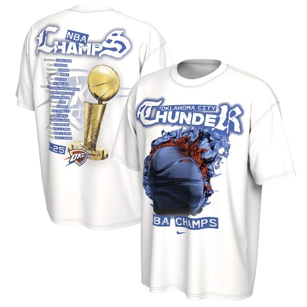 Unisex Oklahoma City Thunder  Nike White 2025 NBA Finals Champions Celebration Parade Roster T-Shirt