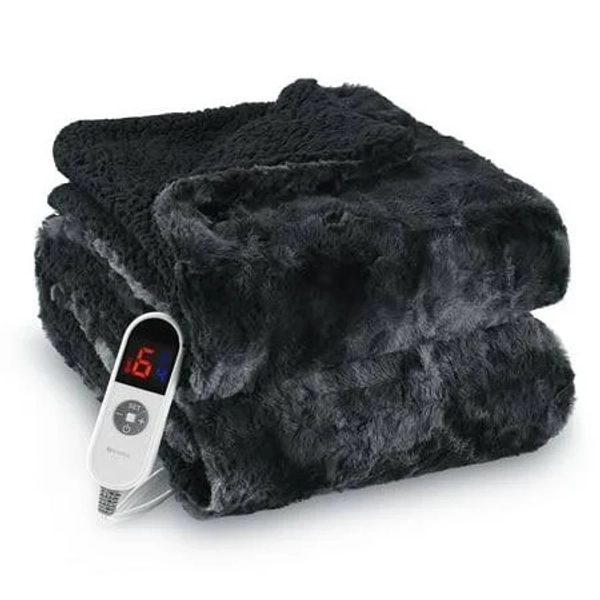 Marnur Heated Blanket Electric Throw 50" x 60" Soft Faux Fur & Shu Velvet Heated Throw Blanket