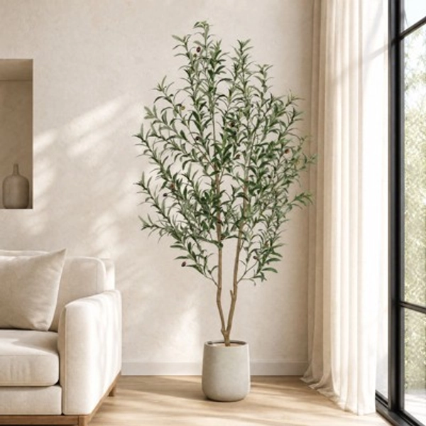 Romswi 6FT Artificial Olive Tree, Realistic Faux Plants, Fake Potted Tree with Fruits, Outdoor Indoor Decor for Home Office
