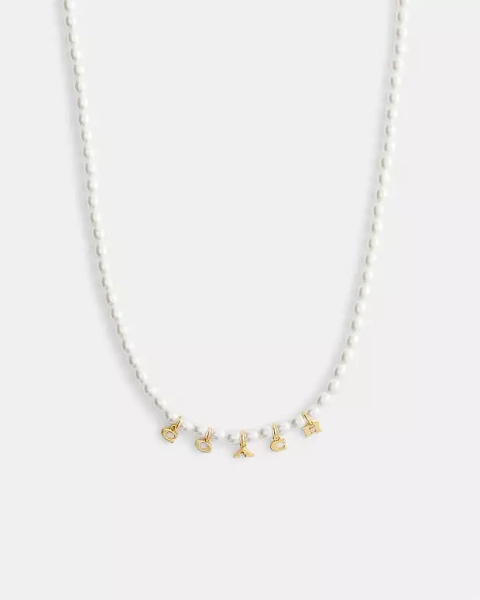 Gold/Pearl Coach Charms Pearl Necklace