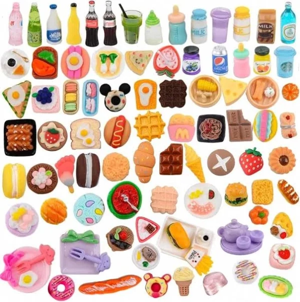 New100Pcs Miniature Foods Mini Food Miniature Doll House Accessories Small Resin Doll Food Dollhouse Food Set For Pretend Play KitchenSeasonal Gifts,