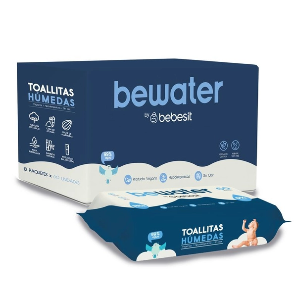 Wipes Toallas Húmedas BeWater Bebesit - Caja 12 paquetes - 720 unidades