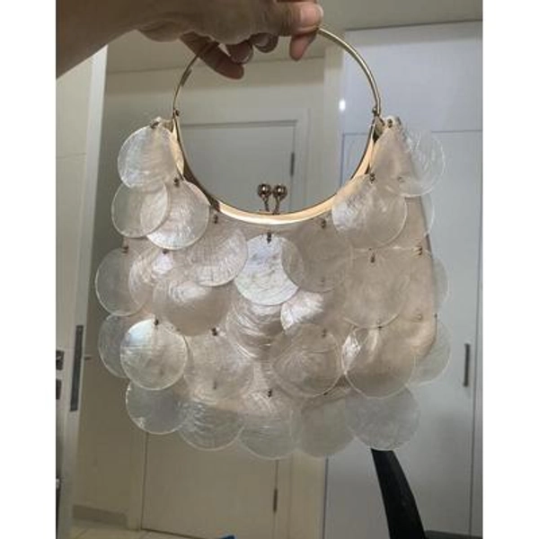 Capiz Shell Purse, Sequin Shiny Clutch, Sparkly Handbag, Beach Resort Wear, 70s handbag, formal purse, pink bag, blue purse, cream clutch