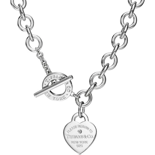 Tiffany Silver Diamond Heart Tag Necklace