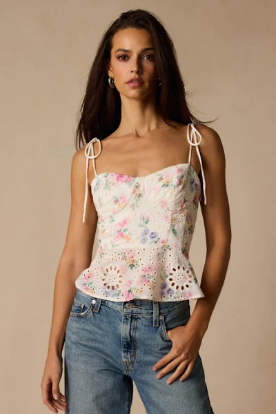 Kalela White Multi Floral Eyelet Cami Top