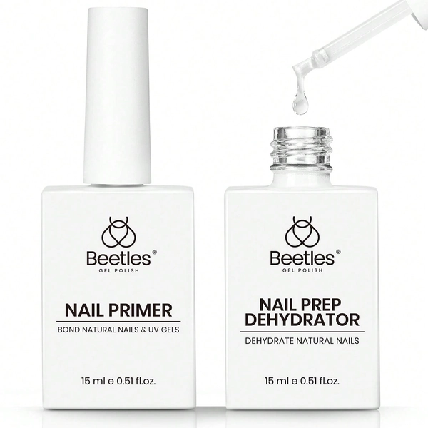 Beetles 2Pcs 15ml Acid-Free HEMA-Free Nail Dehydrator & Primer, Long-Lasting Bond Prep For Gel & Acrylic Nails