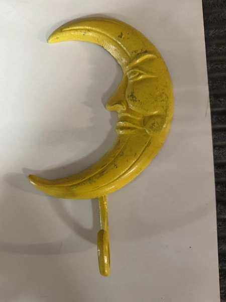 Yellow Crescent Moon Wall Hanger With One Hook . Great for Nursery or Bathroom.