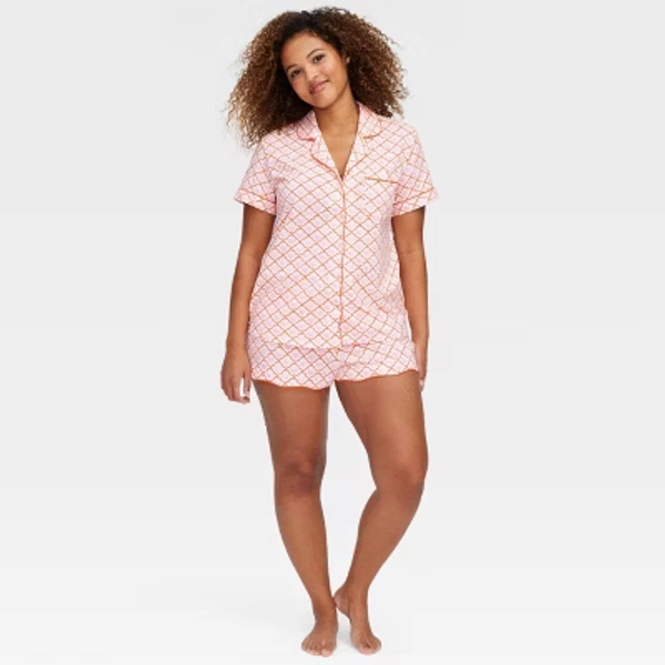 Women's Geo Hearts Short Sleeves and Shorts Pajama Set Pink - Roller Rabbit x Target XS
